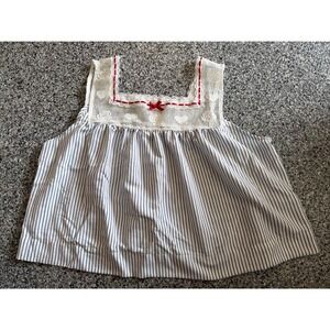 Kacey Lee Blue White Striped Babydoll Top Crochet Lace Ribbon Bow Large 12-14
